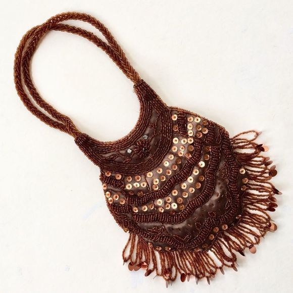 Satin Evening Bag with Beaded Handles and Fringe - Picture 2 of 5